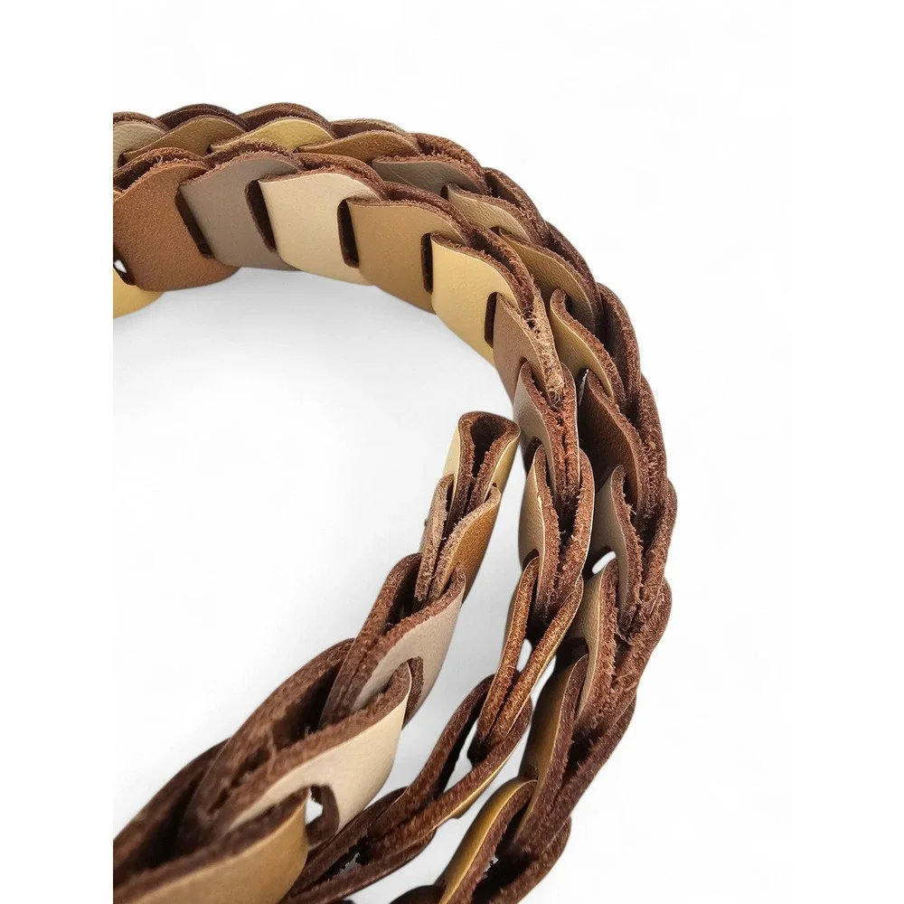 Interlocking‎ Link Belt Women's M/L Tan Neutral Multi-Tone Leather Boho